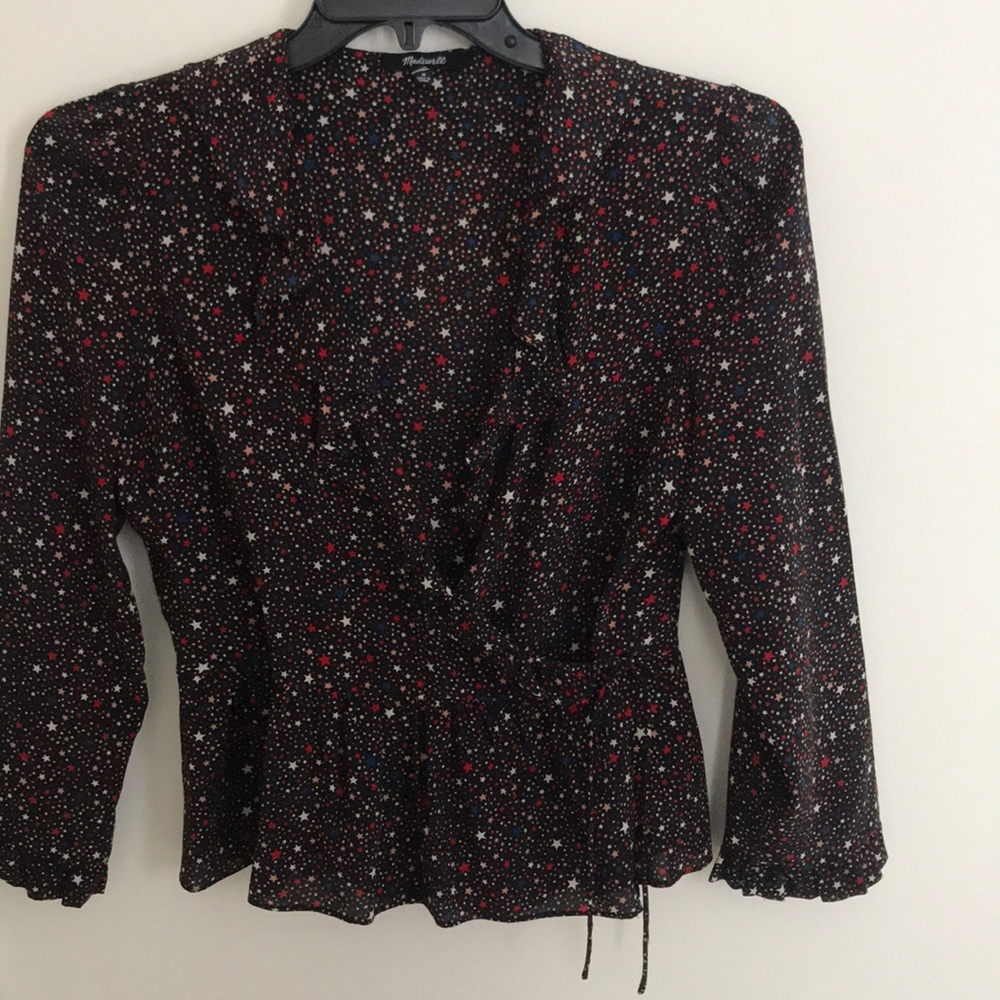 Madewell silk ruffle peplum hem wrap top size M